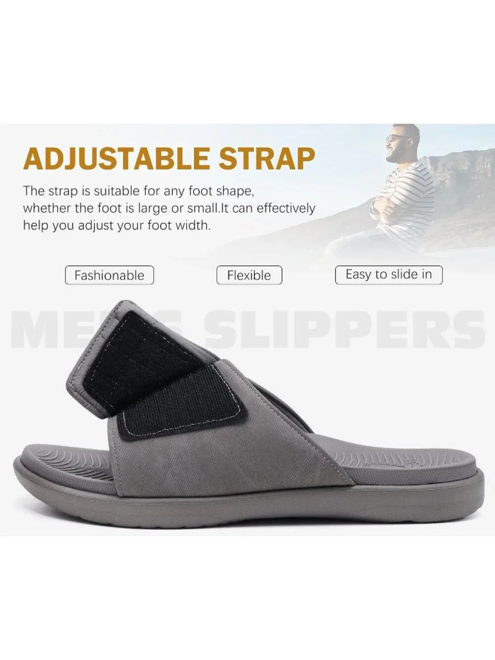 Men's Grey Adjustable Orthotic Plantar Fasciitis Open Toe Athletic Sandal Shoes